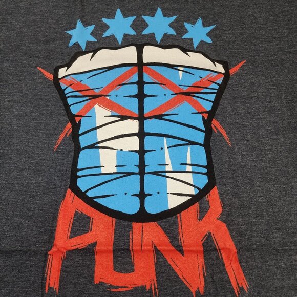 Pro Wrestling Crate CM Punk stars fists logo AEW Gray T-Shirt XL NWOT Gildan - Picture 2 of 4